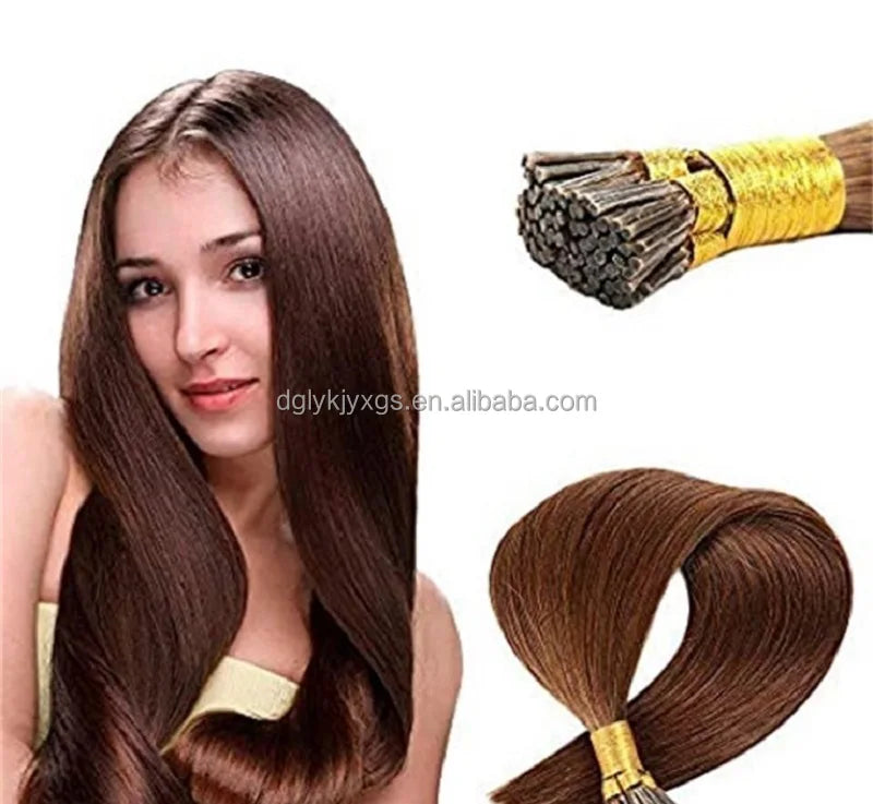 HE01 #4 Wholesale Human Hair Extension I Tip 10A 100pcs/Pack Indian Hair