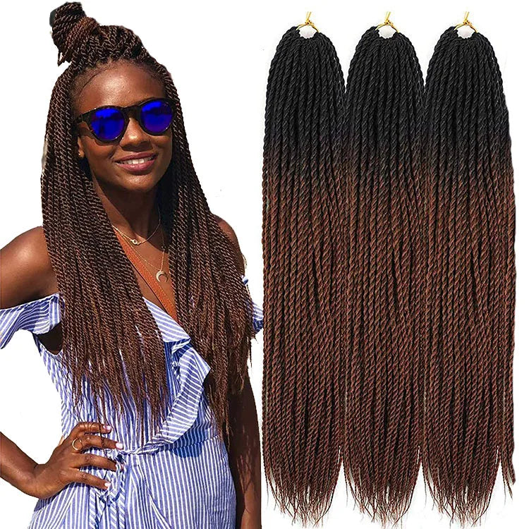 Senegalese Twist Crochet Hair Extension Pre-looped Senegalese Twists Braiding Hair Ombre Color Synthetic Fiber 24inch