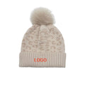Female Versatile Ins Organic Cotton Leopard Print Warm Sports Custom Beanie Pom Pom All Sizes 3D Embroidery Technique Business