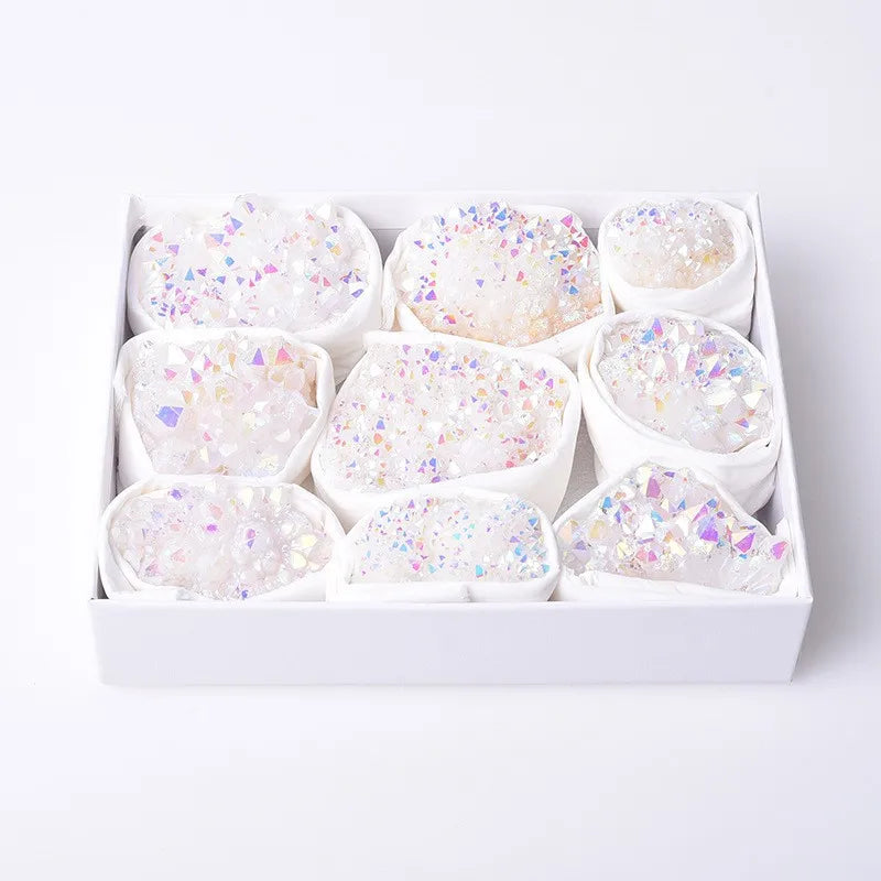 HZ Natural Rough Crystal Stone Raw Angel Aura Quartz Rough Mineral Crystal Quartz Healing Box for Home Decor