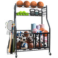 Functional Ball Storage Rack with Wheels Large Capacity Rolling Cart for Basketball Volleyball Garage Gym Equipment Organizer