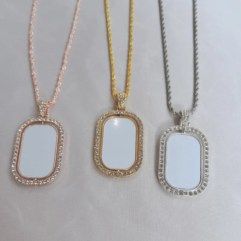 Alloy Sublimation Blank Round Dog Tag Chain Necklace Platinum Plating Gold/Silver Colors for Valentine/Christmas DIY Dress Gifts