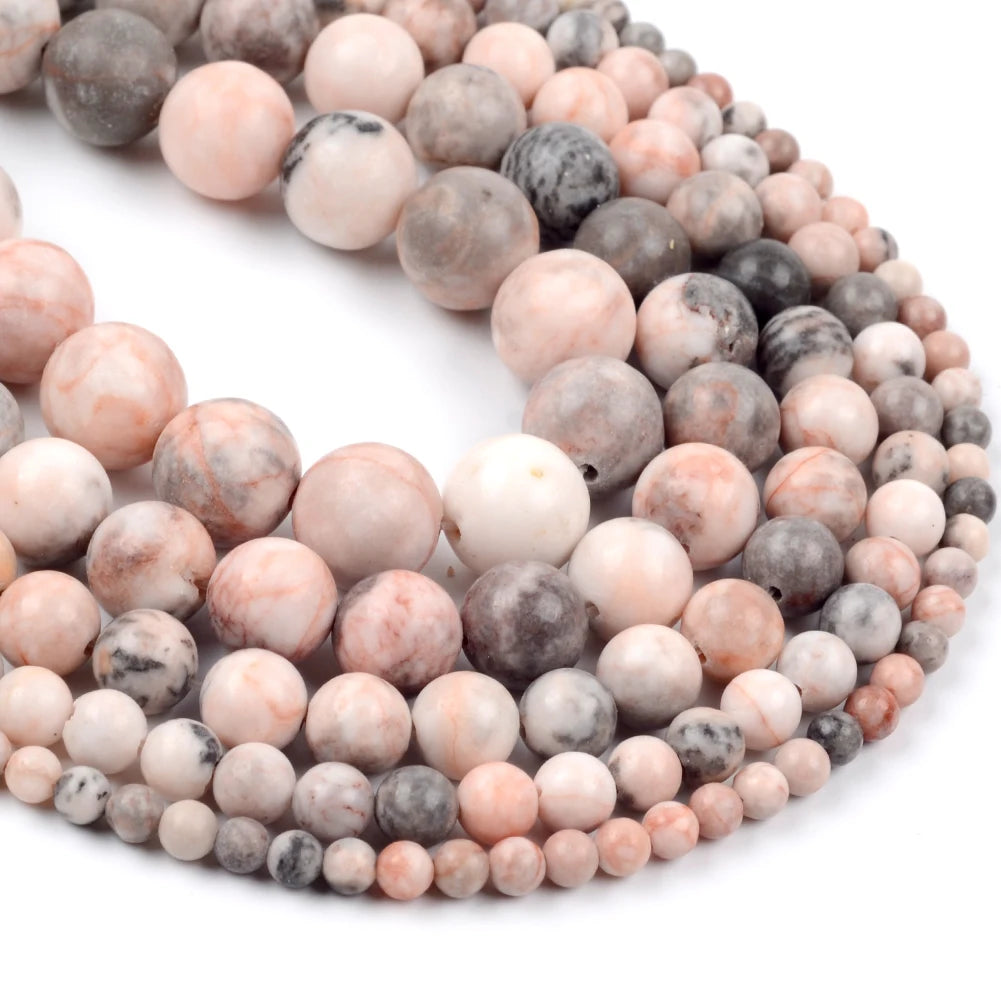 AsVrai U 4mm-12mm Natural Pink Zebra Jasper Beads Round Loose Stone Charms Beads for Jewelry Making Findings DIY Bracelet Crafts