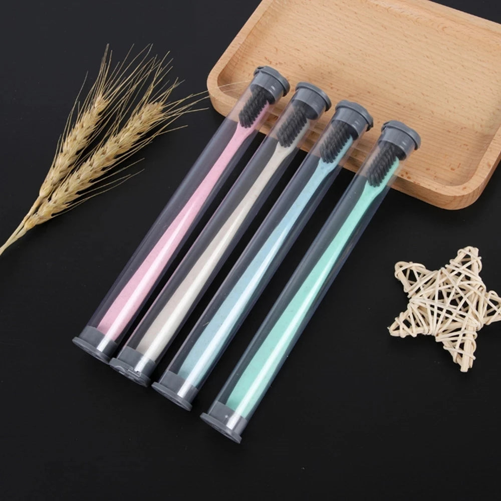 Small Head Super Soft Wheat Straw Bamboo Charcoal Toothbrush Clean Mouth Straw Toothbrush with Box