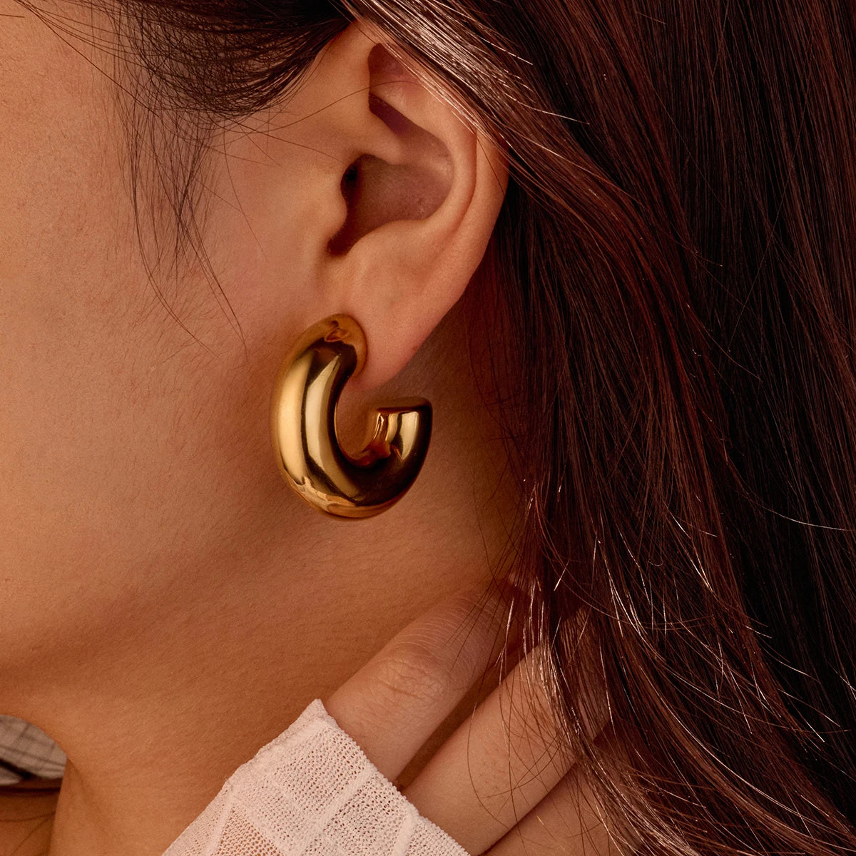 Fashion Stainless Steel Earrings 18k Gold Pvd Plated Stud Hoop Earrings Hollow Chunky Statement Ear Cuff Earring for Women