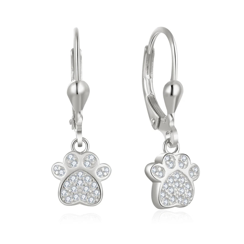 Drop Leverback Earrings Rose Gold Plated Print 925 Sterling Silver Women's POLIVA Zircon R&D Team 3D Jewelry Printer Dog Paw