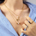 New Arrival MAMA Jewelry Stainless Steel 18k Gold Plated Zircon Inlay Letters Pendant Necklace Ring for Mother's Day Gift