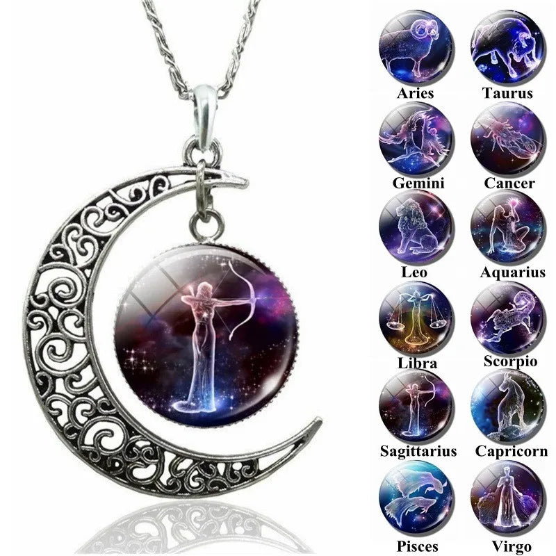 Hot Sales 12 Constellation Pendant Necklaces for Women & Men Silver Zodiac Sign Necklace Mainly Made of Alloy Jewelry