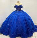 Appliqued Off the Shoulder Beaded Sweet 16 Birthday Party Prom Ball Evening Vestidos Royal Blue Quinceanera Dresses MB715
