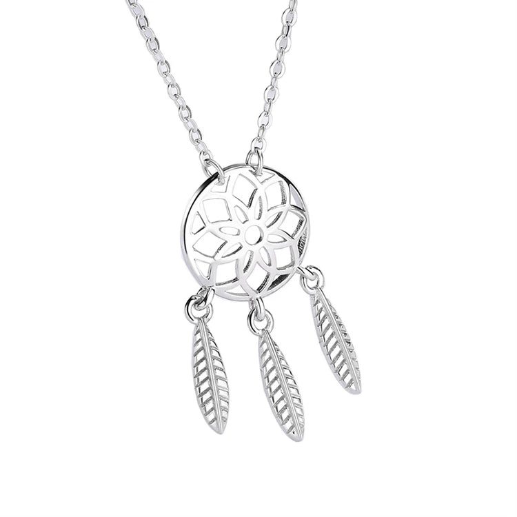Simple Trendy 925 Sterling Silver Dream Catcher Pendant Necklace for Women