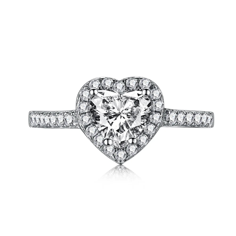 Dylam Love Ring Heart Zircon Bling Rings 925 Sterling Silver Women's Engagement Wedding Heart Eternity Ring