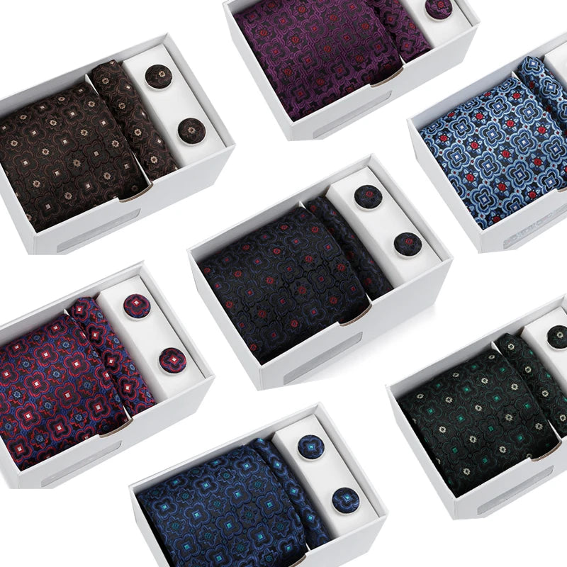 High-End Luxury Jacquard Jacquard Necktie Pocket Square Cufflinks Set Men's Business Style Wedding Suit Customizable Logo Design