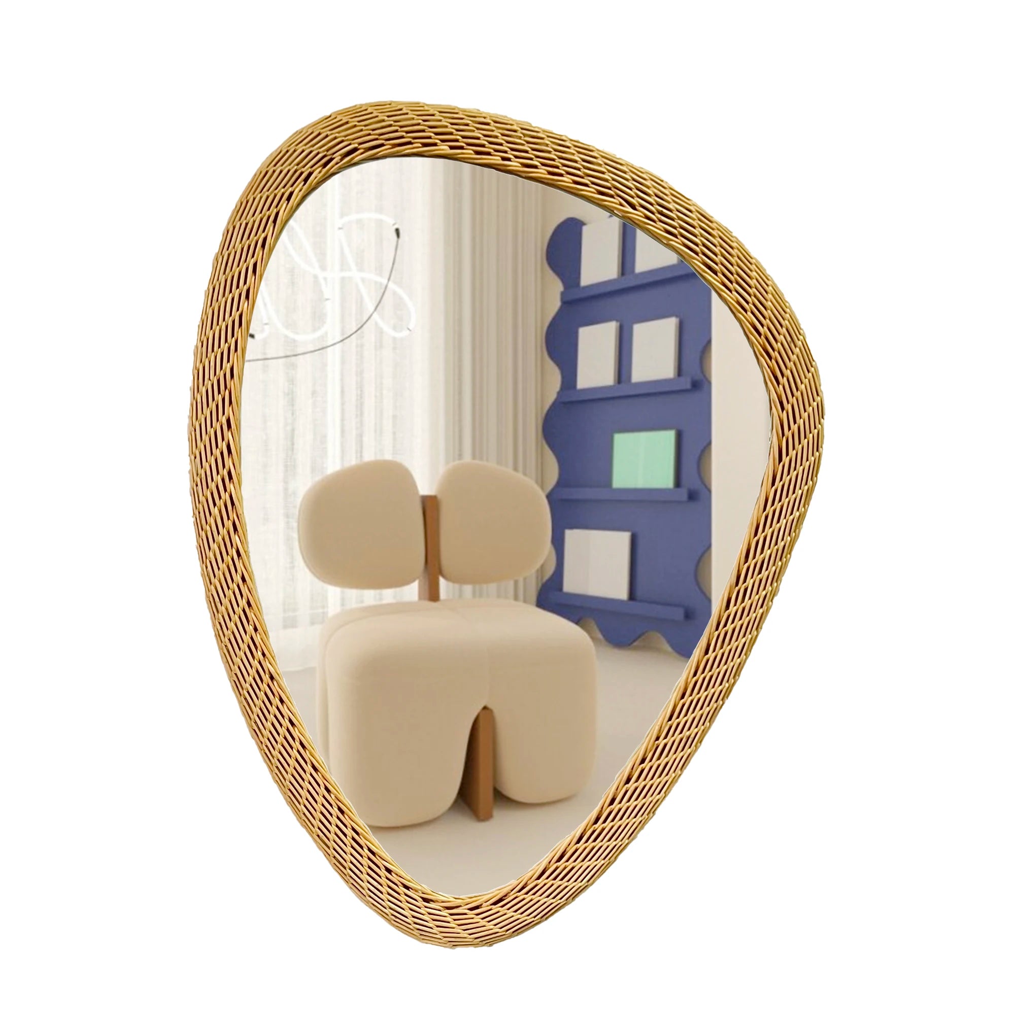 70x51cm Bohemian Style Home Decoration Mirror Handmade Rattan Woven Mirror Factory Direct Sales