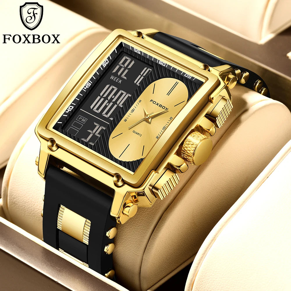 LIGE FB0059 2 Zones Gold Men's Quartz Chronograph Watch Stainless Steel Sports Clock Waterproof Business Sport Stylish Luxurious