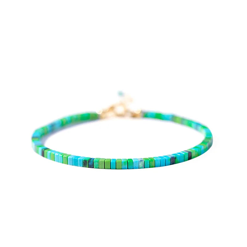 2022 New Trendy 14K Gold Plated Adjustable Chain Bracelet Natural Turquoise Rectangle Stone Beads Retro Anniversaries/Parties