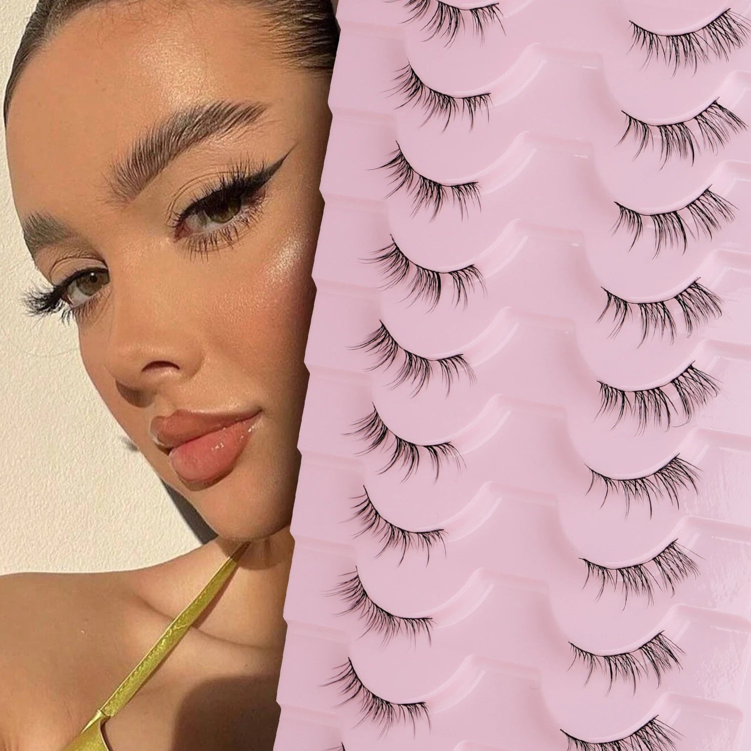 Natural Half False Eyelashes Wholesale Comfortable Soft Cruelty-Freethin Band Wispy Cat Eye Lashes Private Label