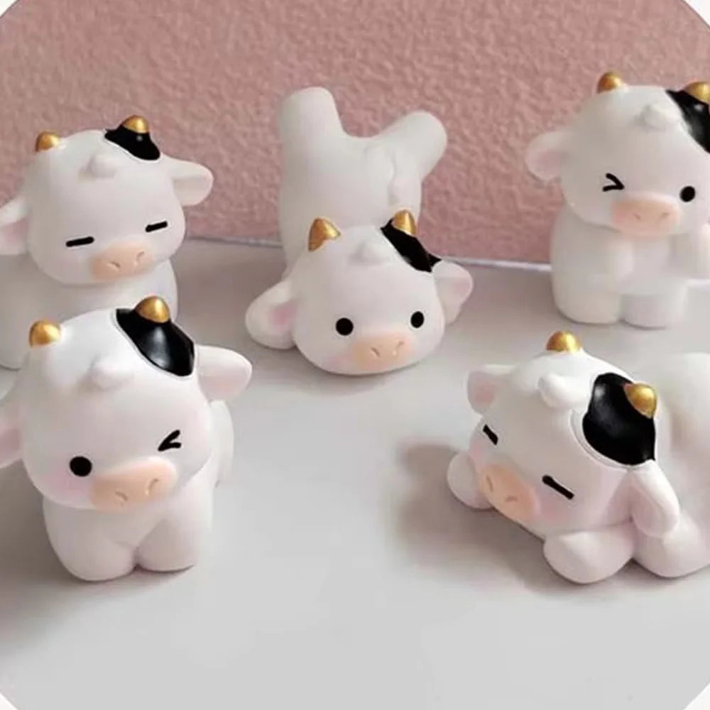 Cute Cow Small Statue Little Figurine Crafts Figure Ornament Miniatures Room Car Decor