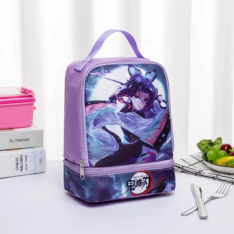New Anime Pattern Polyester Insulated Children's Double Layer Lunch Cooler Bag with Waterproof Design for Food Transport