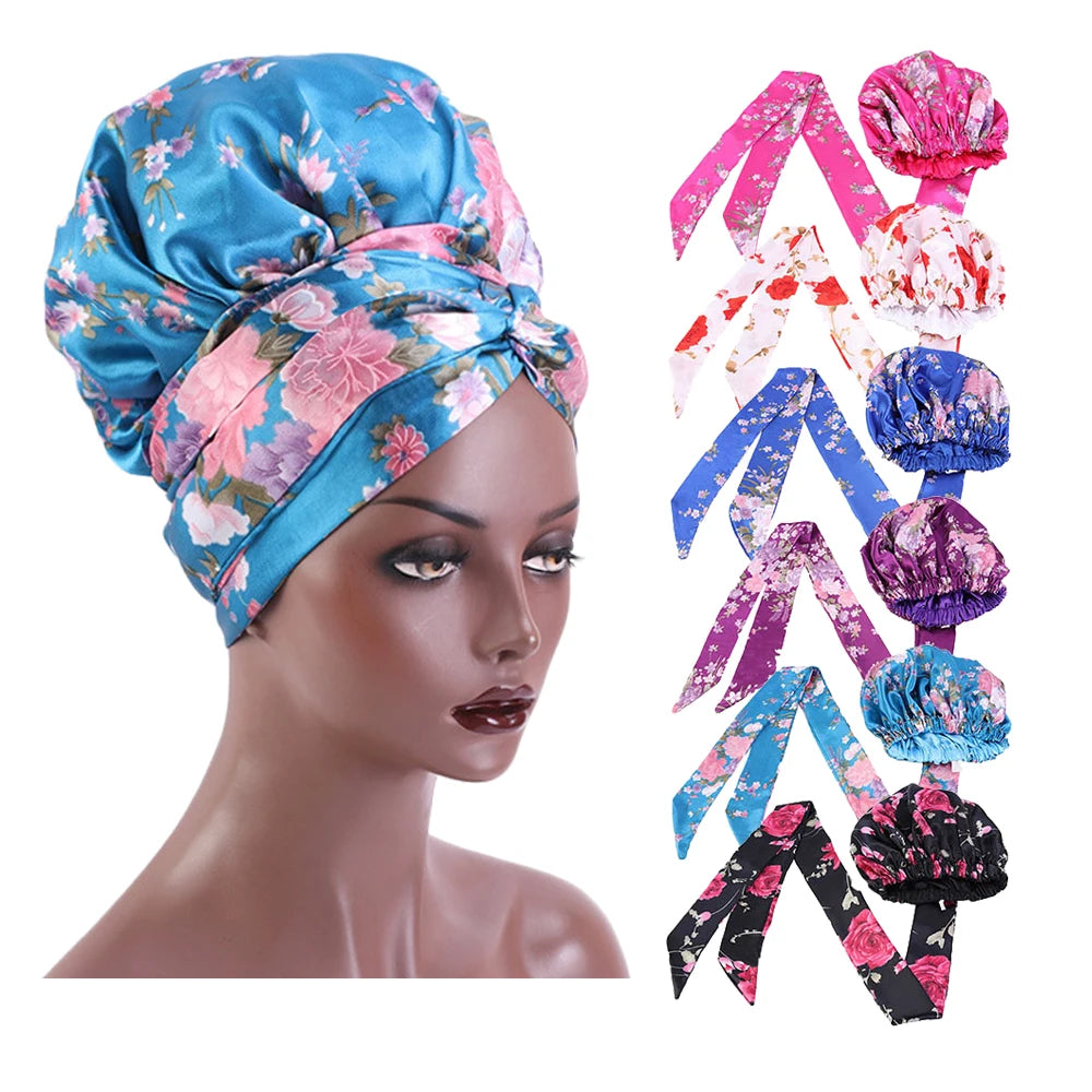 Wholesale Premium Quality Soft Comfortable Double Lined Satin Bonnet Elastic Band Satin Hair Bonnets With Ties