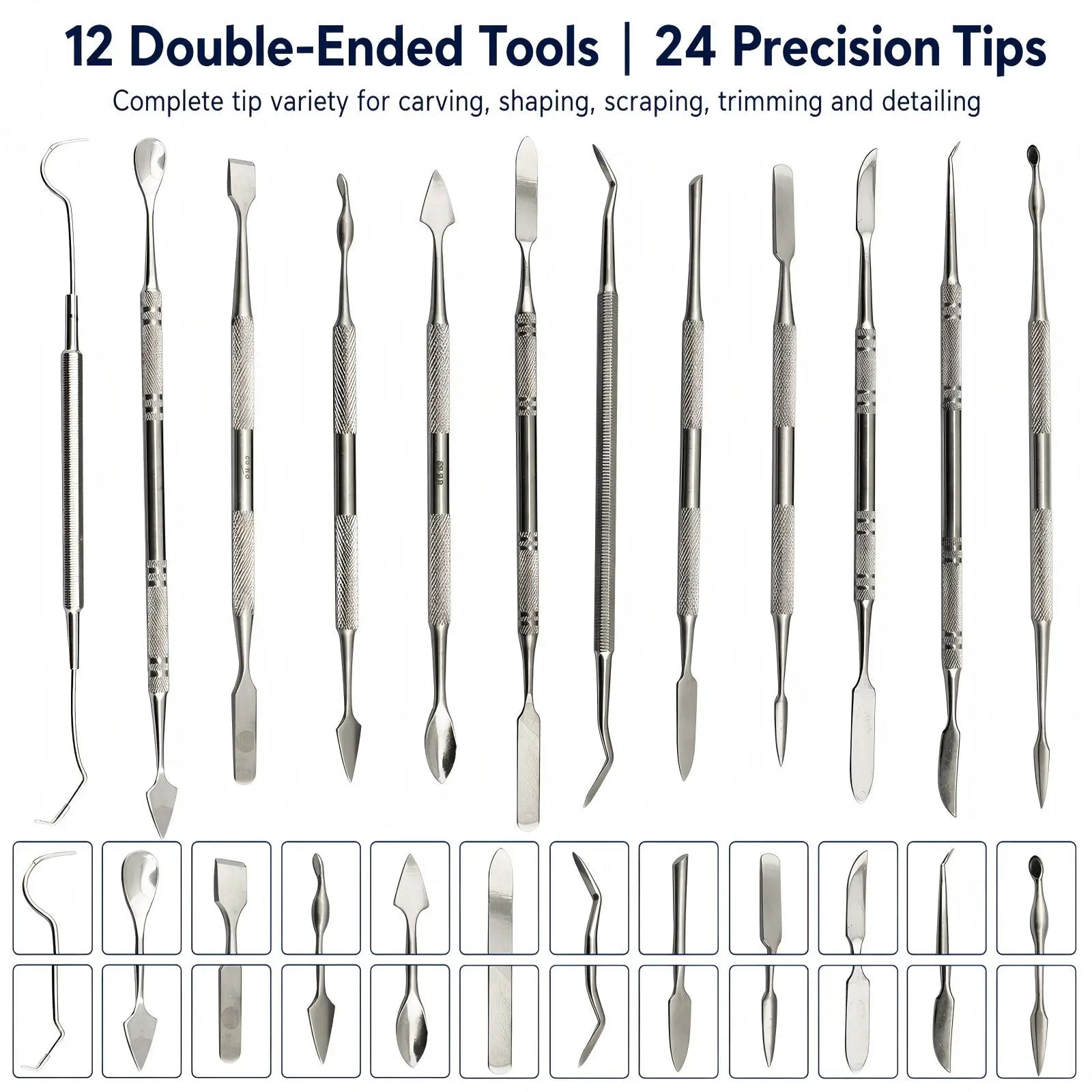 12pcs/set Stainless Steel Double-Ended Sculpture Wax Carving Tools Dental Jewelry Making Wax Knife Kit for Wax Sculpting