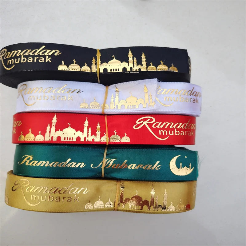 China Factory Wholesale Personalized Custom Printed logo Satin Ribbon for Festive Party Decoration Eid Ribbon