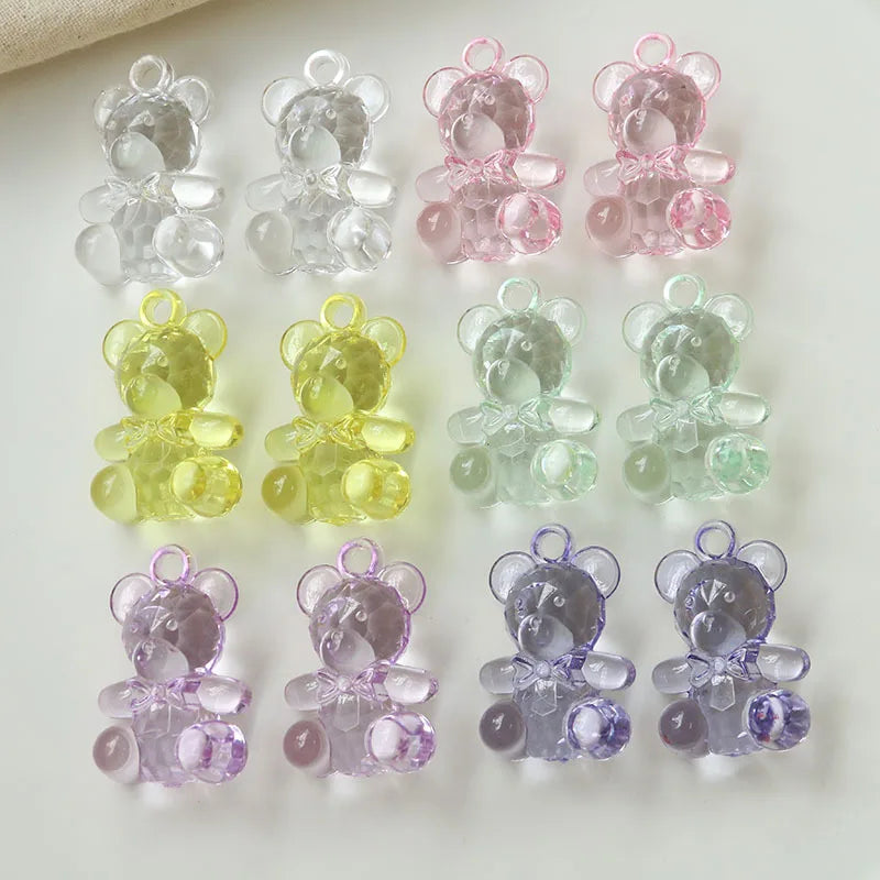 Cartoon 23*33mm 3D Clear Animal Bear Dangle Charm Colorful Acrylic Pendant for Necklace Bracelet Earring Jewelry Accessories