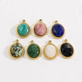 Wholesale Waterproof 14K Gold Plated Necklace Pendant Stainless Steel Oval Natural Gem Stone Pendant Charm for Jewelry Making