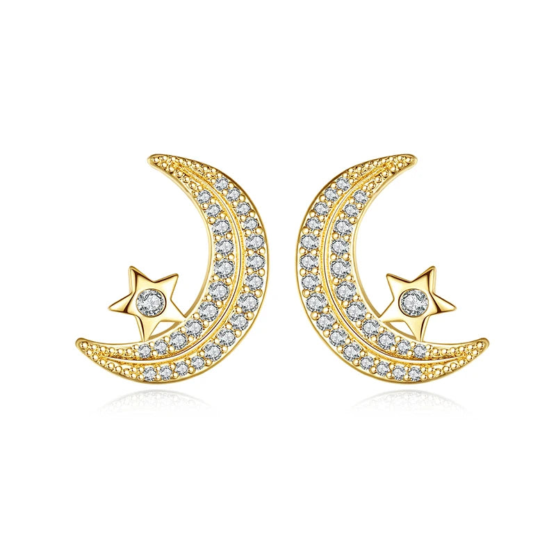 LUOTEEMI Lovely Tiny Stone Paved Women Jewelry Moon and Star Fashion Cubic Zirconia Jewelry Earrings