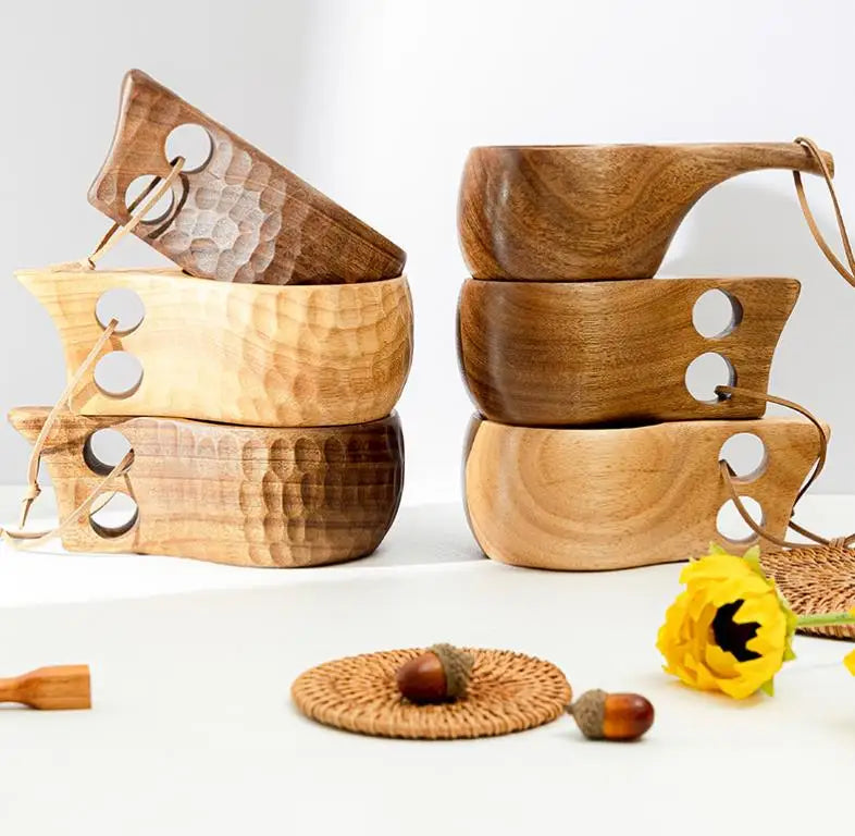 Different Style Nordic Kuksa Camping Handcrafted Cup Gift Packing Acacia Wood Mug for Coffee Milk