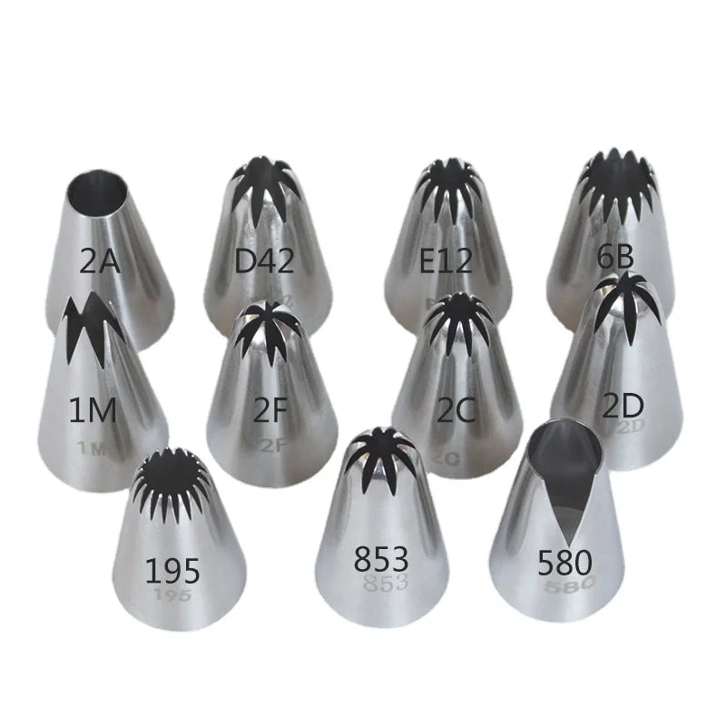 Middle Sizes Variety Shapes Stainless Steel Icing Piping Nozzles 1M 2A 2D 4B 6B Frosting Tips Cake Decorating Nozzle for Baker