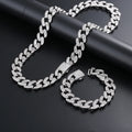 Cuban Bracelet Men Necklace Sparkling Ice Out Diamond Cuban Chain Men Jewelry Set Hip Hop Silver