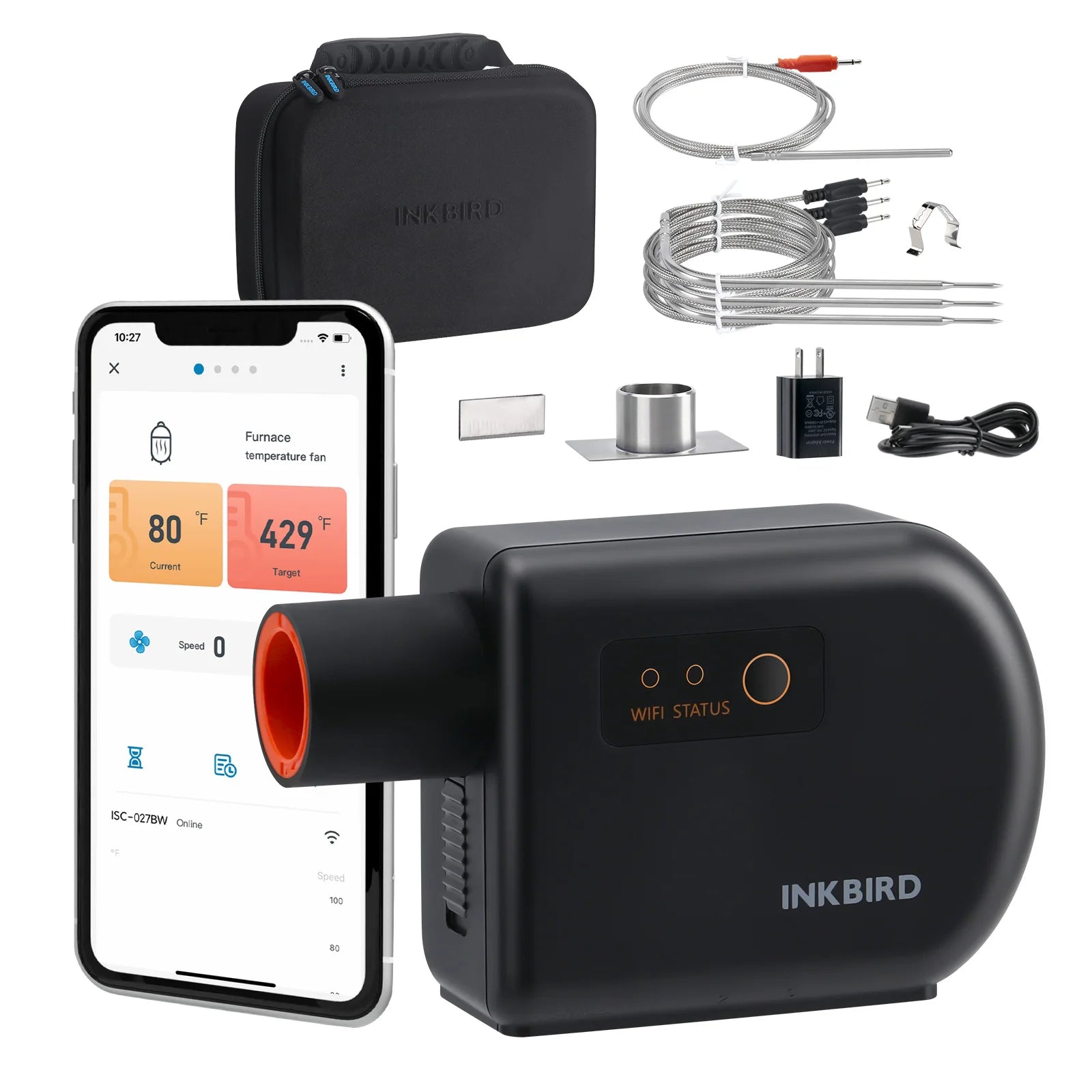 INKBIRD ISC-027BW Wi-Fi  BBQ Temperature Controller Automatic Smoker Fan Controller Grill Thermometer with 4 Probes