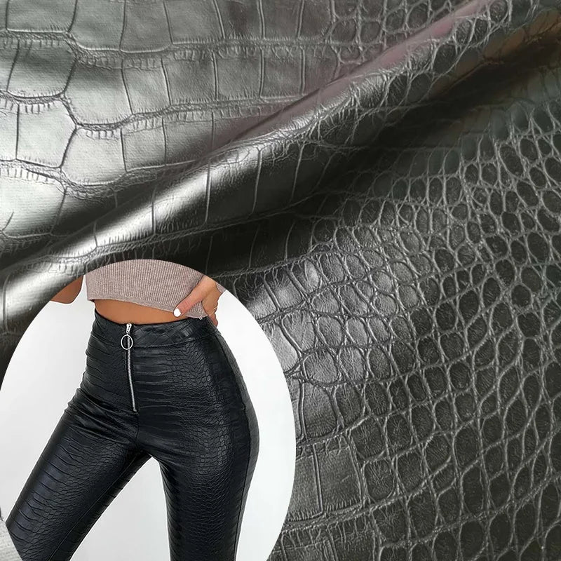 PFAS FREE New Arrived Customized Soft Faux Leather crocodile Skin Stretch Embossed Leather for Legging Pants