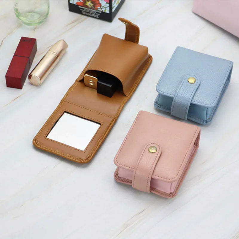 Purse Lipstick Case Box New Fashion Women PU Leather Lipstick Storage Packaging  Makeup Lipstick with Mirror