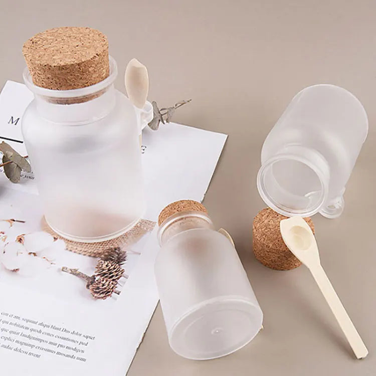 Empty Bottles for Bath Salt With Cork Lid Wooden Spoon Frosted Plastic Bottle 100G/200G/300G/500G Cosmetic Packaging Bottle