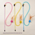 Cat Toy Snake Shape Elastic Network Plush Ball Feather Funny Cat Teaser Stick Interactive  Toy