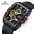 NAVIFORCE 8025 Silicone Rubber Band Luxury Business Quartz Wrist Watch Male Small Three Needle Square Chronograph Watch