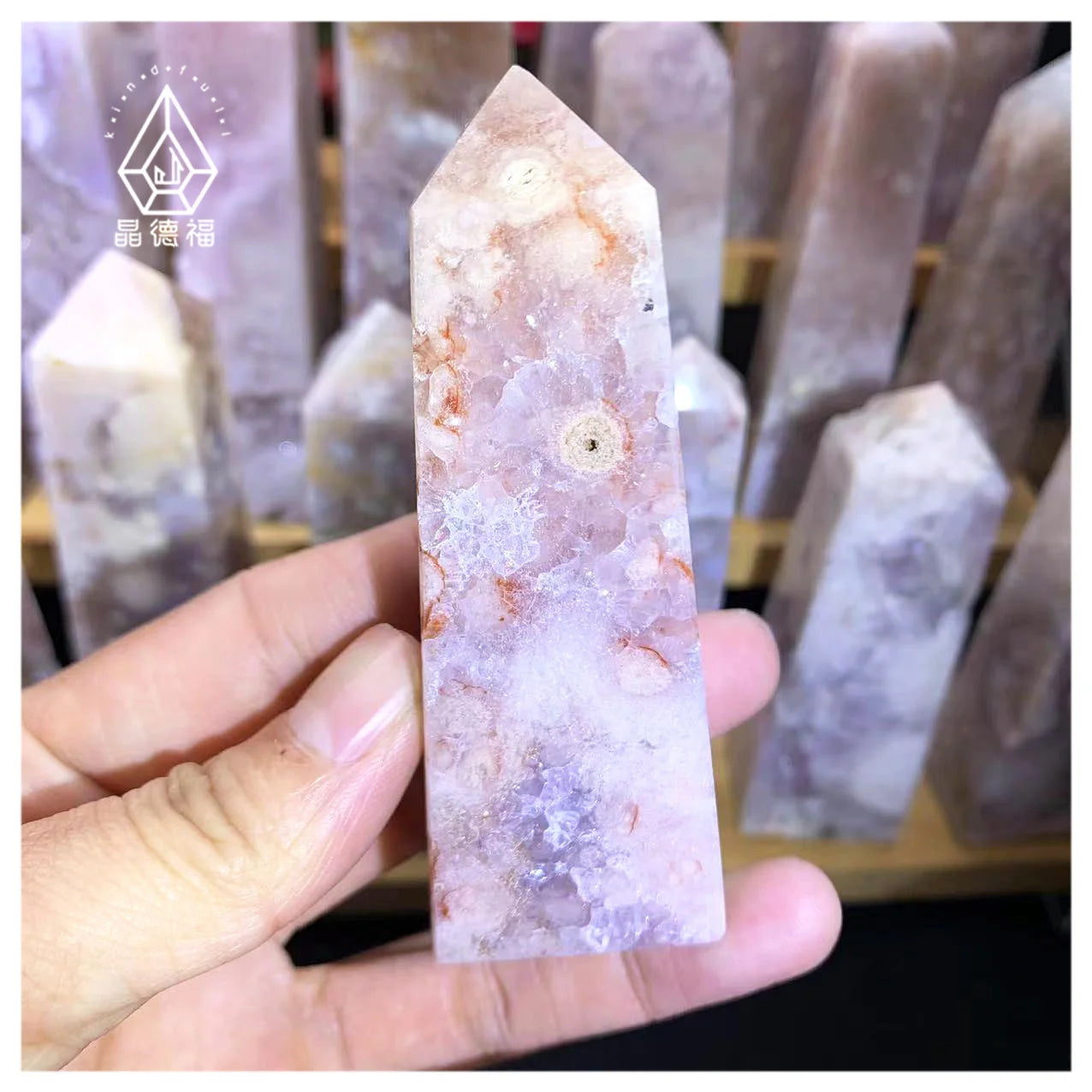 Kindfull Nature Crystal Pink Amethyst Tower Healing Crystal Stone Wand for Sale
