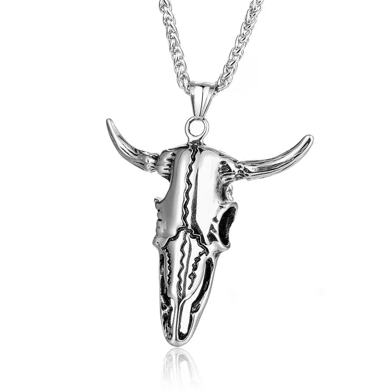 Punk Skull Bull Ox Head Charms Antique Tibetan Pendants Vintage Mens Cow Head Pendant Necklace