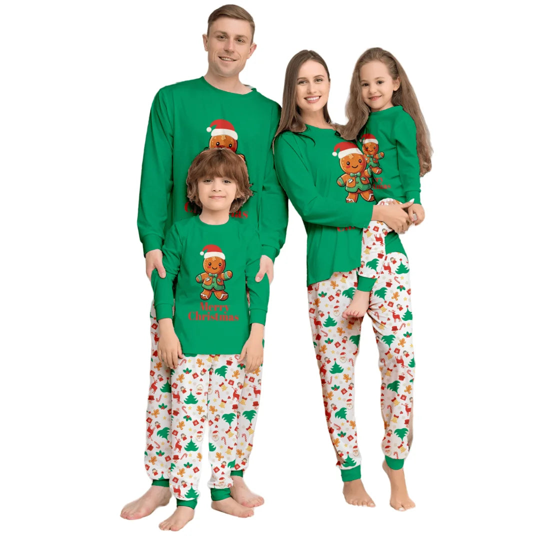 New Europe and America 2025 Letter Green Plaid Print Christmas Parent-Child Home Sleep Wear Matching Women Pajama Set