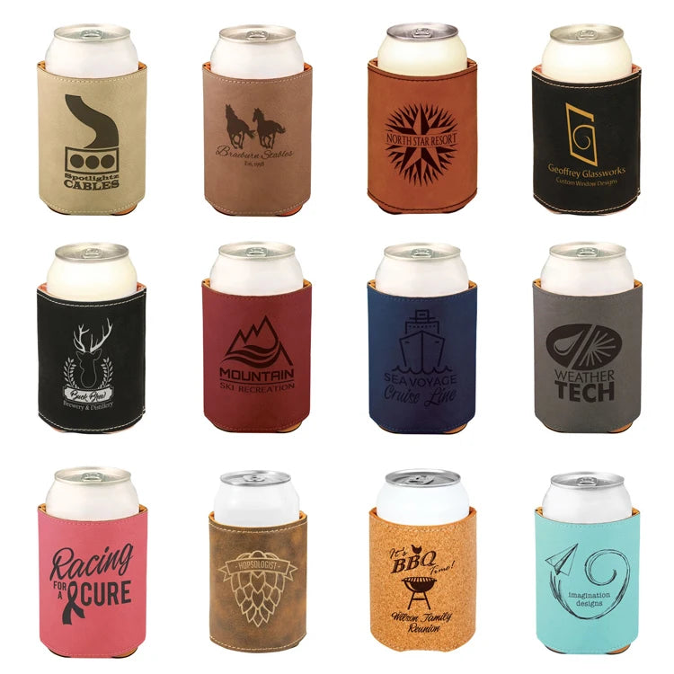 Factory Laser Leatherette Slim Cooler Insulated Waterproof Portable Beer Custom Logo Stubby Holders Can Sleeve