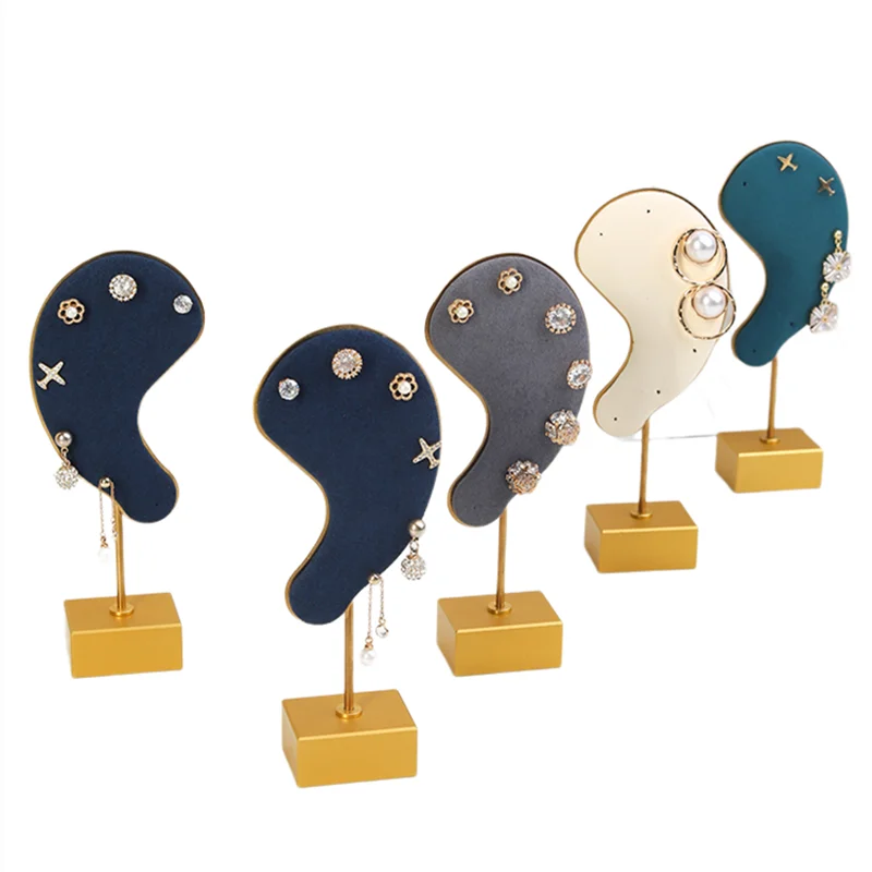 Cute Ear Shaped Metal Ultrafine Fiber Earring Holder in Stock Earring Display Stand