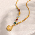 Dreamshow Fashion Natural Stone Bead Sun Necklace Figaro Chain 18k Gold Plated Stainless Steel Jewelry