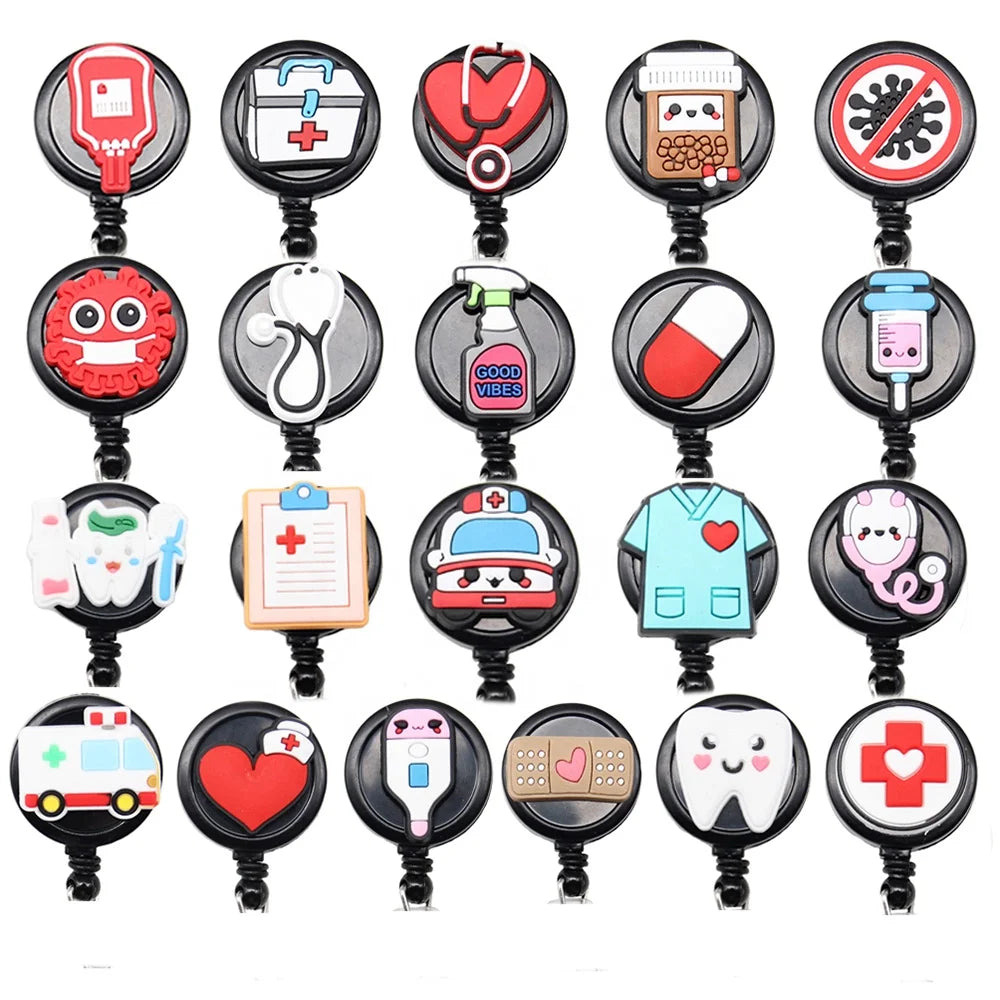 Wholesale PVC Rubber Custom Plastic Badge Reel Medical Field Retractable Badges Card Nurse Accessories Uniform Decoration