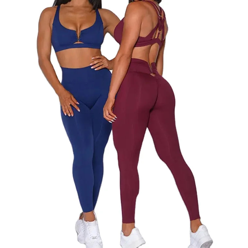 Aoyema Custom Logo Sports Active Wear Women Workout Set Two Piece High Waist Scrunch Butt Legging Bra Yoga Gym Fitness Sets