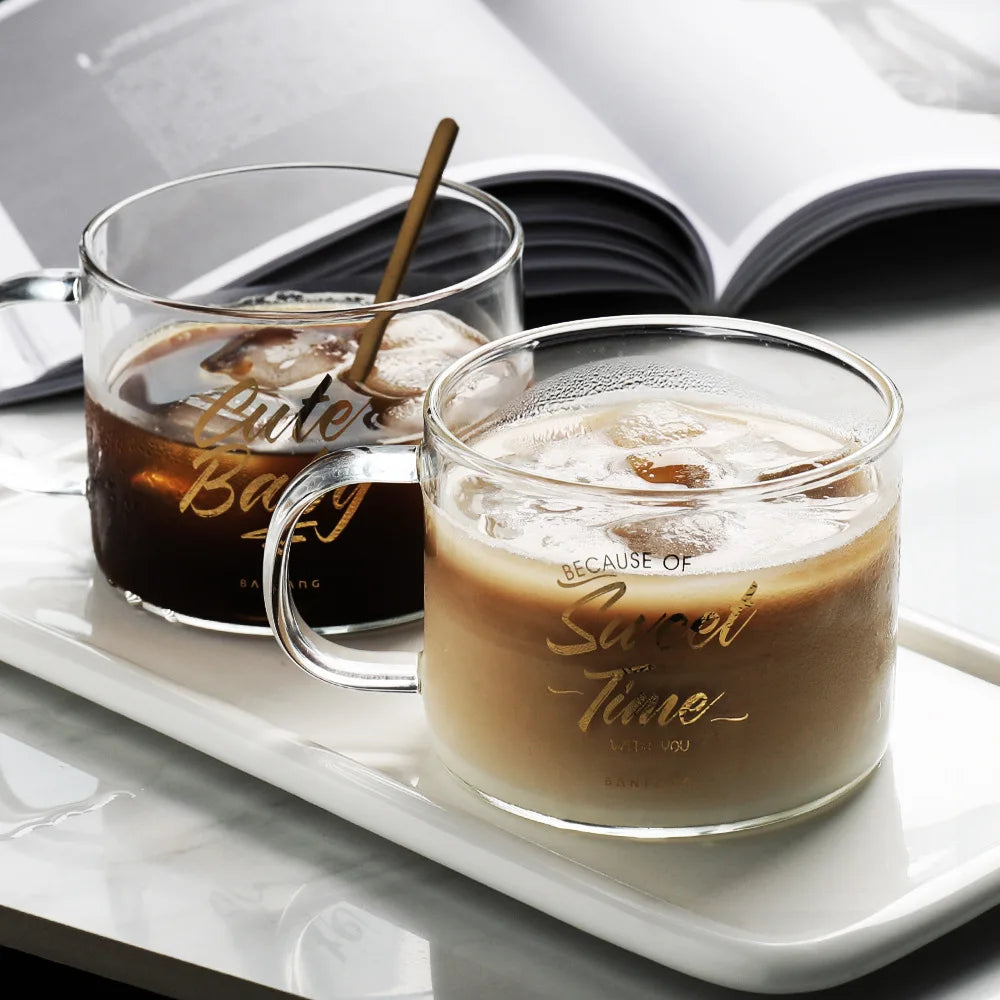 Creative Letter Glass Mug Milk Juice Water Cup Nordic Coffee Mugs Gold Plated Breakfast Yoghurt Cups Lovers Crystal Mugs Gifts
