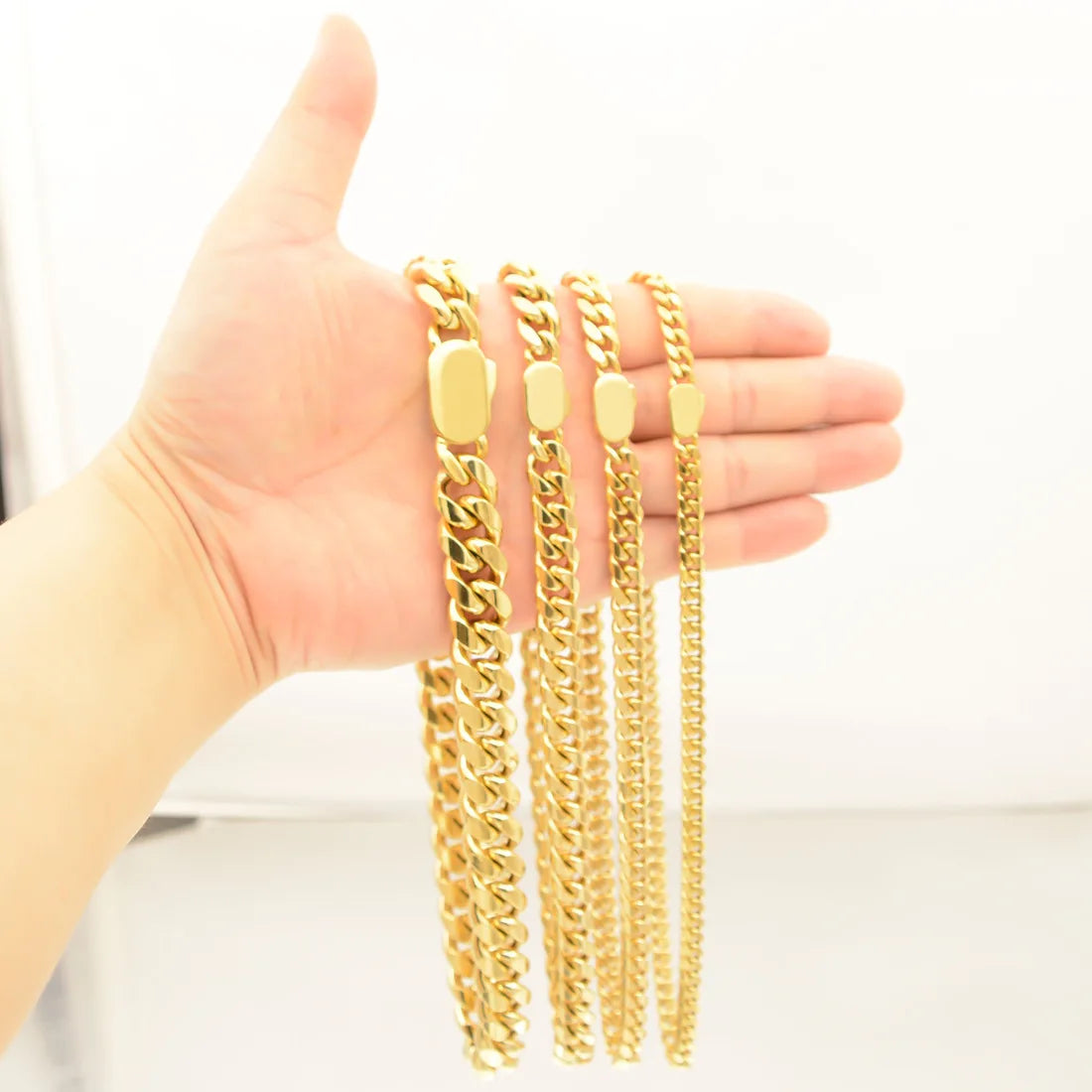 6/8/10/12/14mm Wide Men's Hip Hop Stainless Steel Necklace. Gold Cuban Titanium Steel Necklace Bracelet