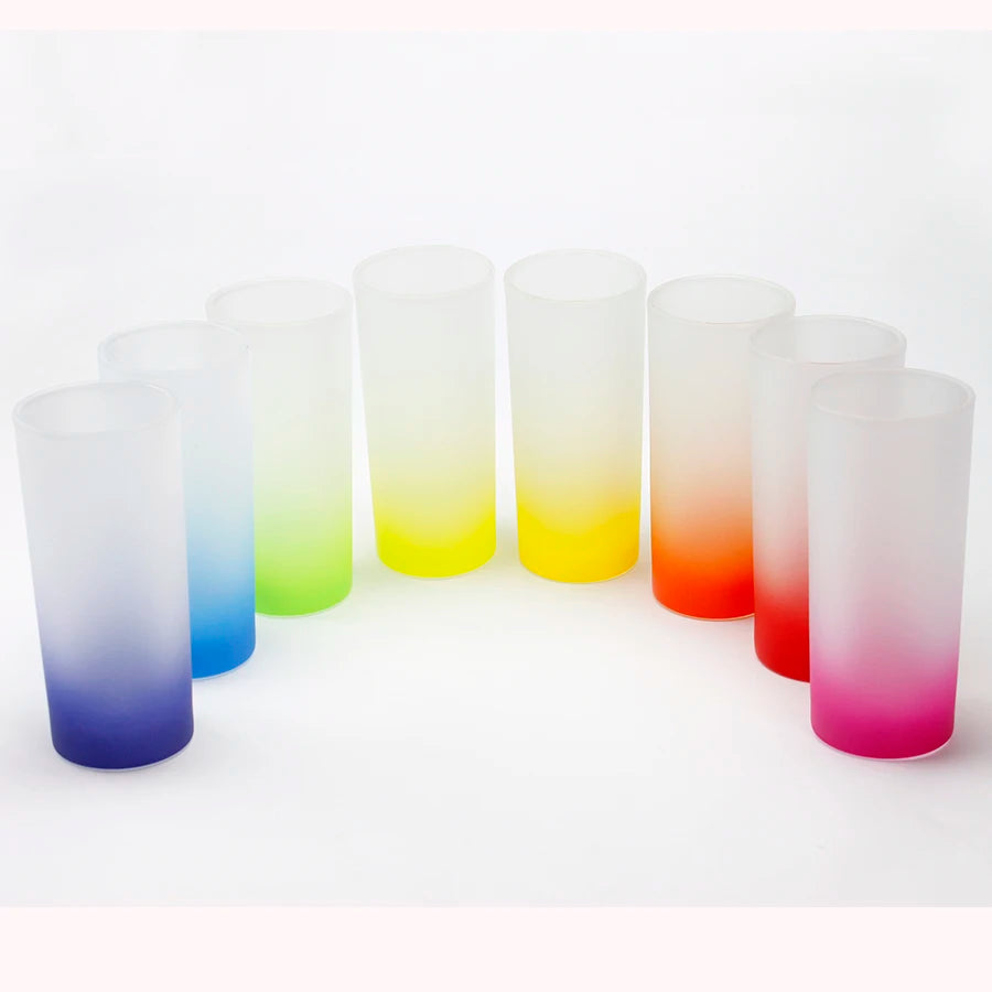 Topjlh Customized Logo 10oz Gradient Rainbow Colorful Thickened Bottom Transparent Frosted Drinking Glass Cup Shot Glasses