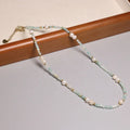 Minimalist Amazonite Healing Stone Faceted Beaded Necklace for Women Men Pearl Charm 14K Gold Plated Adjustable Chain Choker