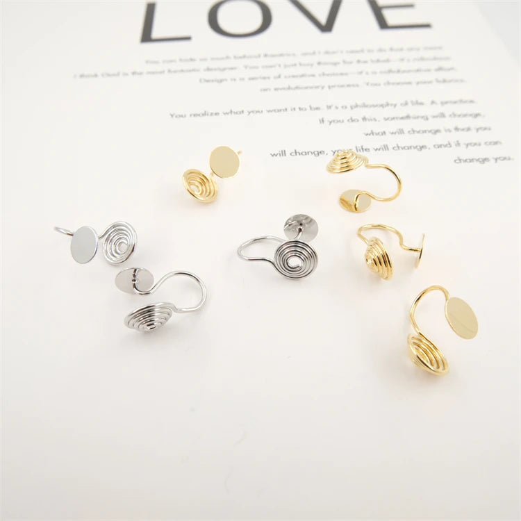 Personality Style Earring Clip Backs Brass Jewelry Accessories Plated Earrings No Ear Hole Spiral Shape Ear Clip Gold 18K Brass